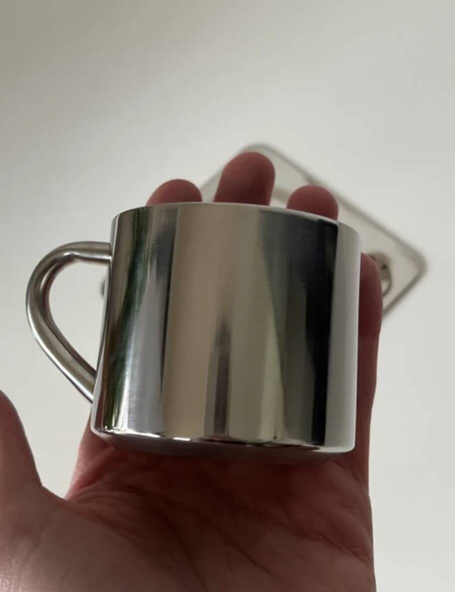 Stainless steel coffee cup set with saucer and spoon – Minimalist Nordic modern design