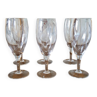 6 flûtes à Champagne vintage en cristal gravé