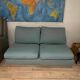 Banquette sofa circa 1970 blue fabric/yellow polka dots