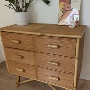 3-drawer rattan/bamboo chest of drawers attributed to Adrien Audoux and Frida Minnet. Circa 1950