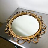 Spanish rattan bamboo oval mirror, 1960s