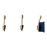 Vintage wall coat rack - 3 brass coat hooks