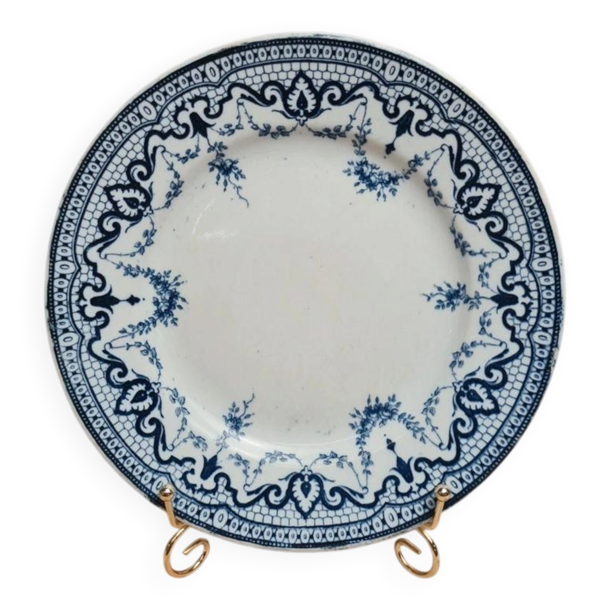 Antique flat plate Creil & Montereau "garlands" blue decoration