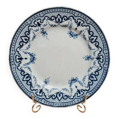 Assiette plate ancienne Creil & Montereau « guirlandes » décor bleu