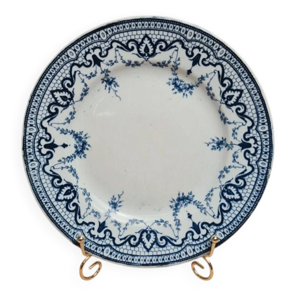 Assiette plate ancienne Creil & Montereau « guirlandes » décor bleu
