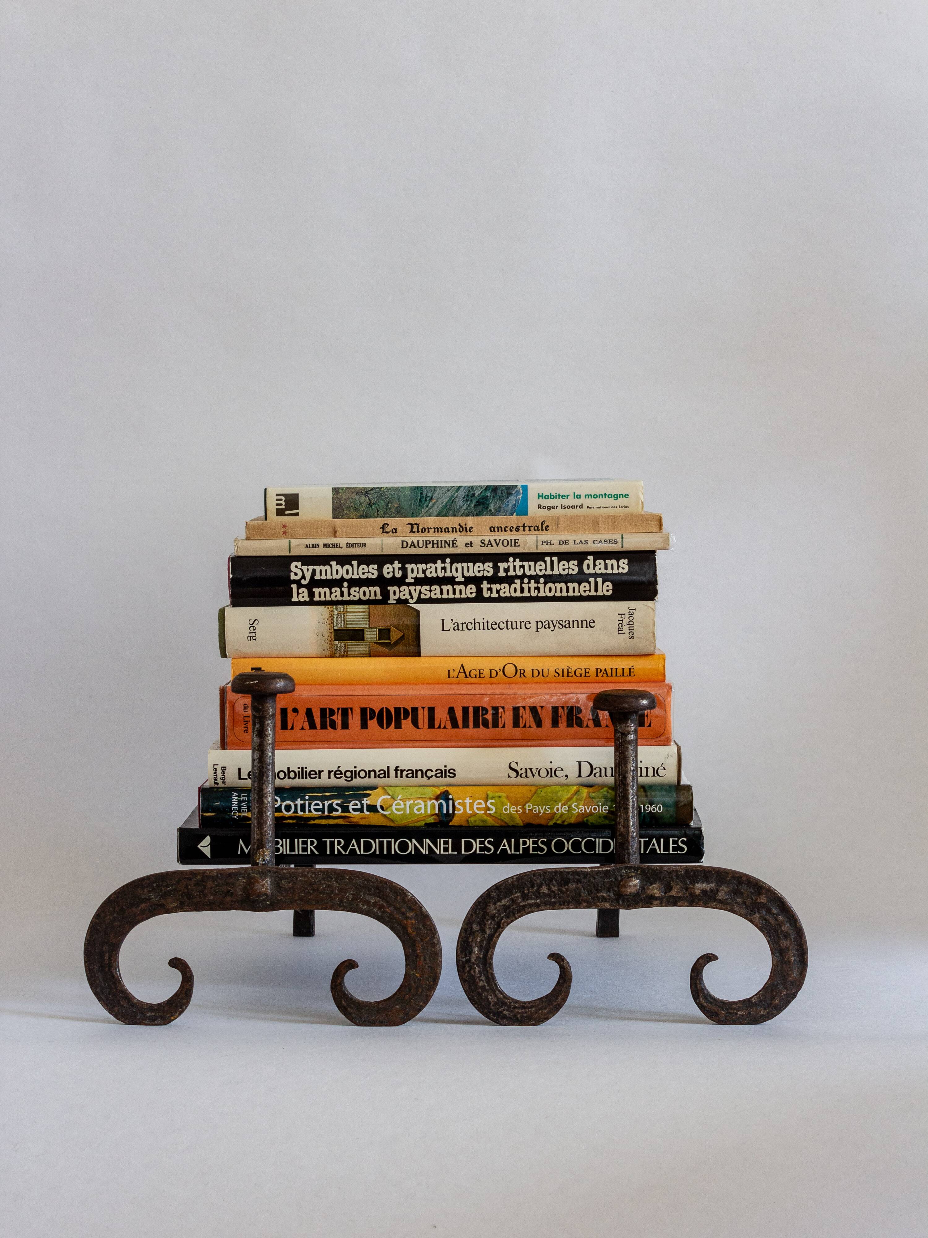 Pair of wrought iron fire dogs, Handmade, Early 20th century