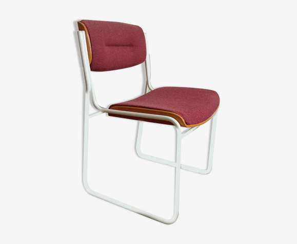 Chaise années 70 en métal et tissu à coque en bois