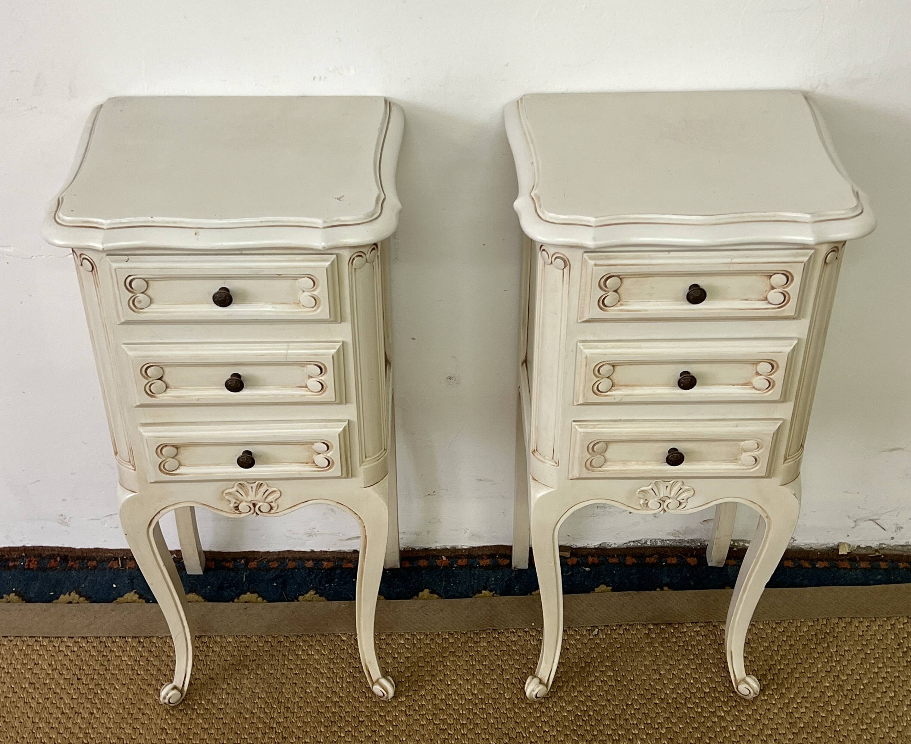 Pair of antique Louis XV style bedside tables, 3 drawers