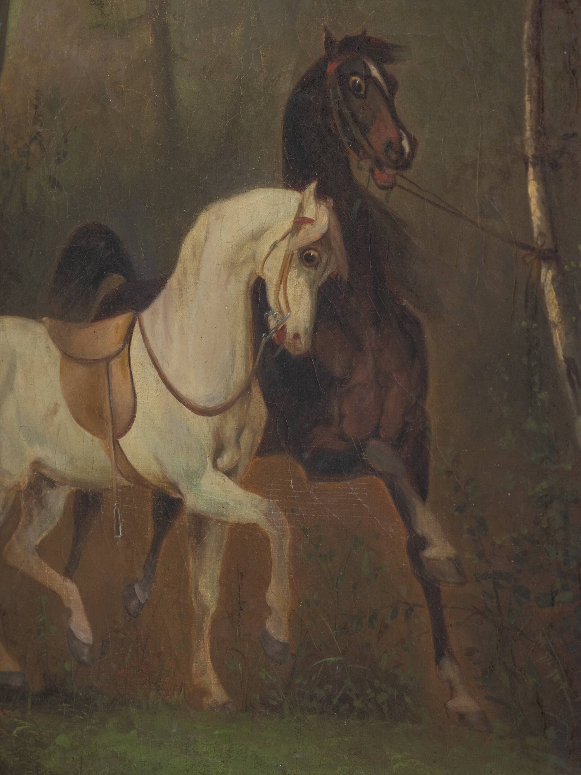 Oil painting from the early 19th century featuring two horses, circa 1820–1840.