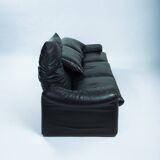 Maralunga sofa in brown black leather by Vico Magistretti for Cassina, 1970