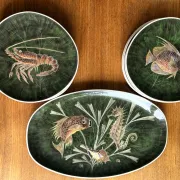 Fish service in glazed earthenware painted by hand signed Le Mao - 1960