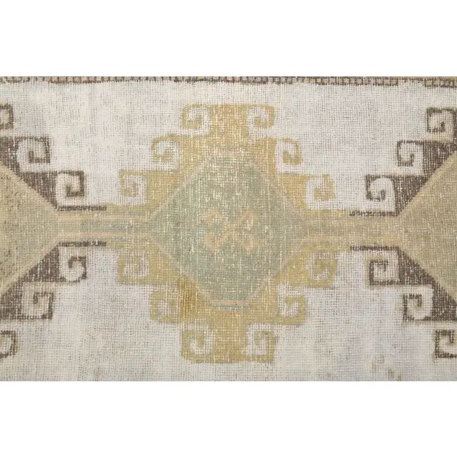1970s Turkish Hand-Knotted Wool Cotton White Runner Rug 92x322