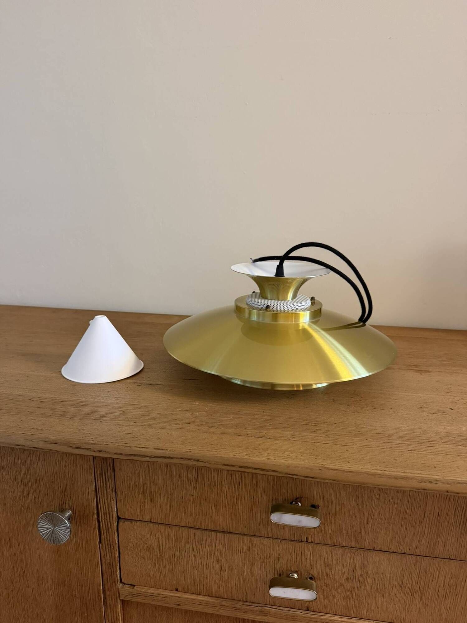 Lampe vintage danoise en or - pendentif multicouche
