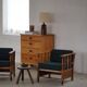 Art Nouveau, pair of oak lounge chairs, reupholstered in style fabric, 1920s.