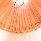 5 lampshades with clips for chandelier, 60s, pleated taffetas peach and golden trimmings