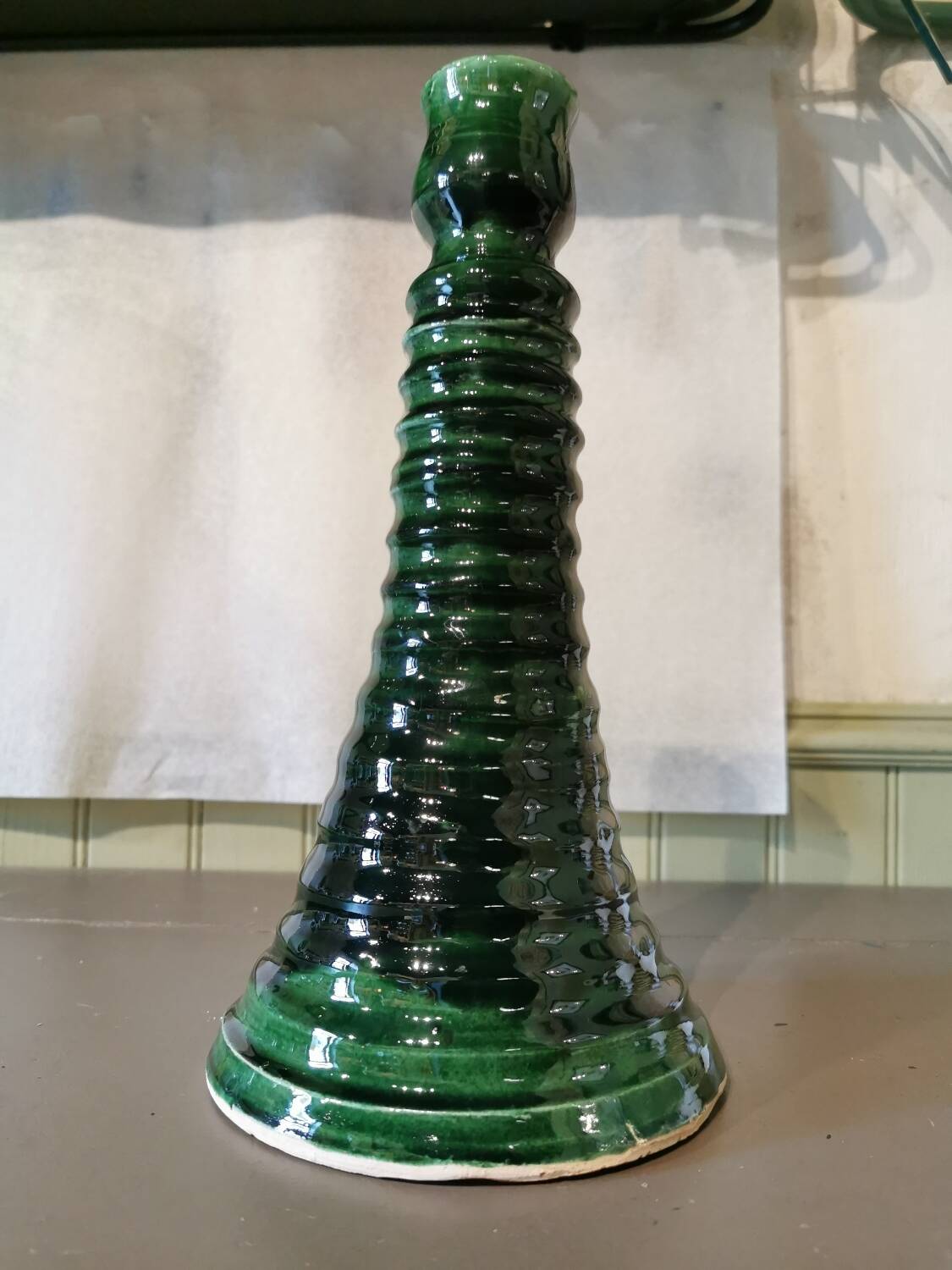 Large green ceramic candle holder Morocco