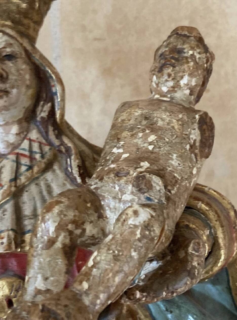 Vierge à l’Enfant – Sculpture ancienne en bois polychrome – XVIIIe / XIXe s