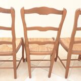 8 Straw chairs with high backs in solid wood