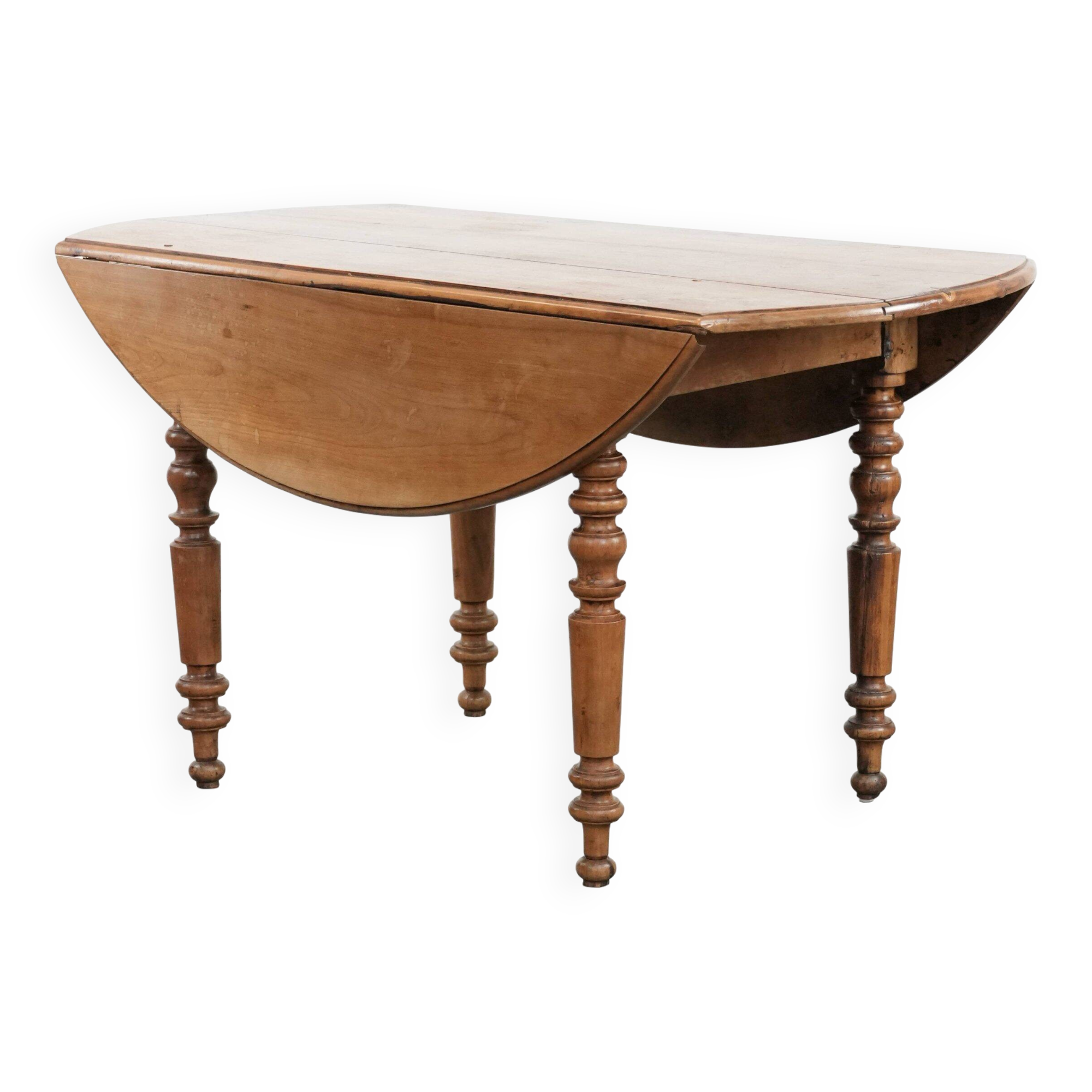 Antique English drop-leaf dining table made of walnut with elegant legs