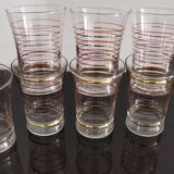Set of 7 vintage glasses with gold and red edges from the 50s/60s