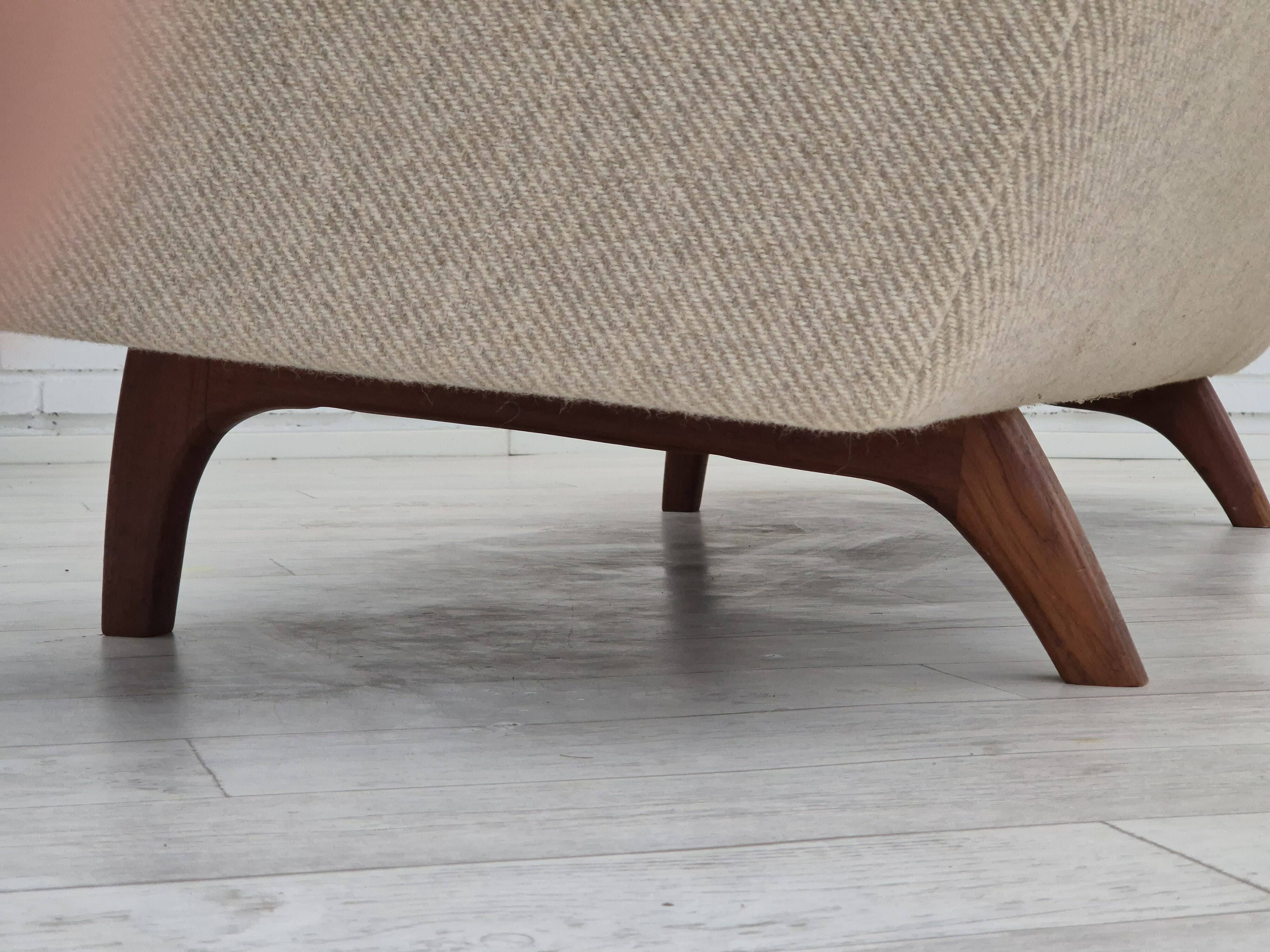 1970s, Danish 3 seater sofa, original condition, wool, teak wood.