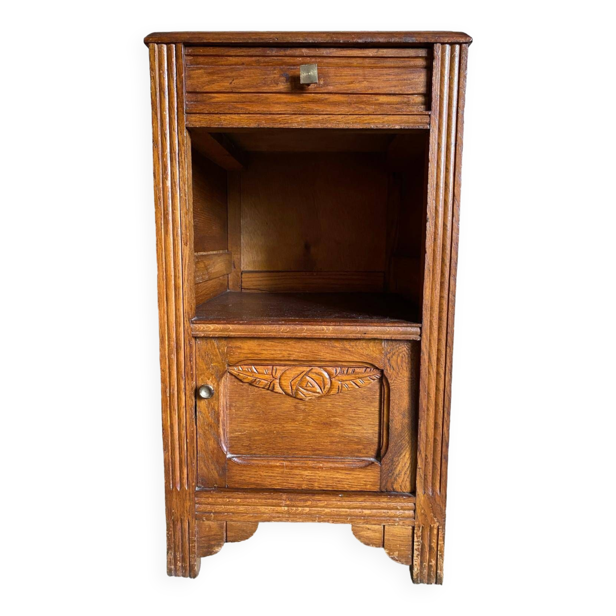 Vintage wooden nightstands/bedside tables carved with art deco motifs