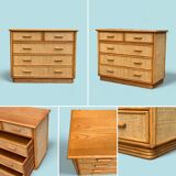 Vintage rattan and woven wicker chest of drawers 1970
