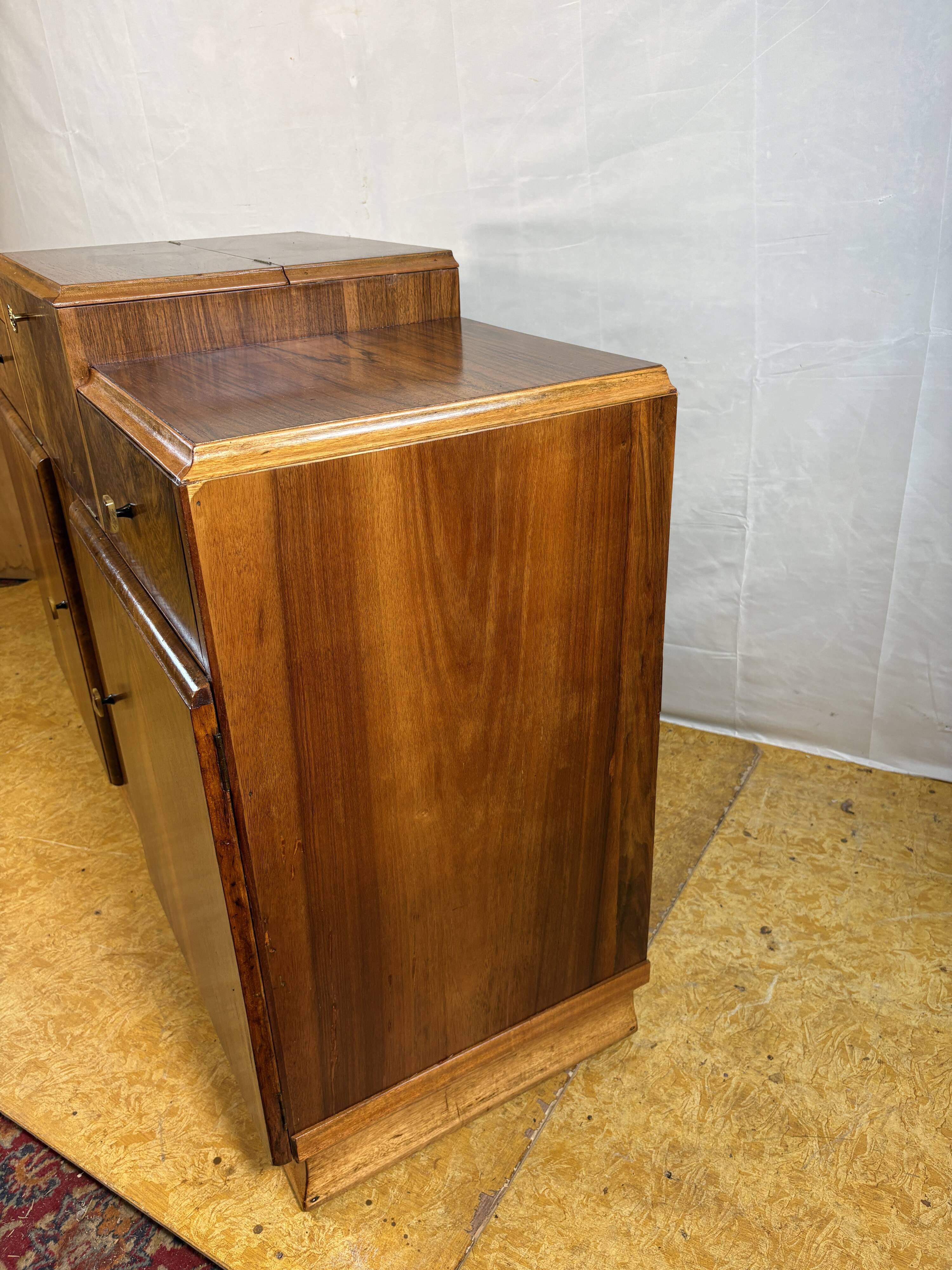 Art Deco English Burr Walnut Cocktail Sideboard – Circa 1930s  A stunning o