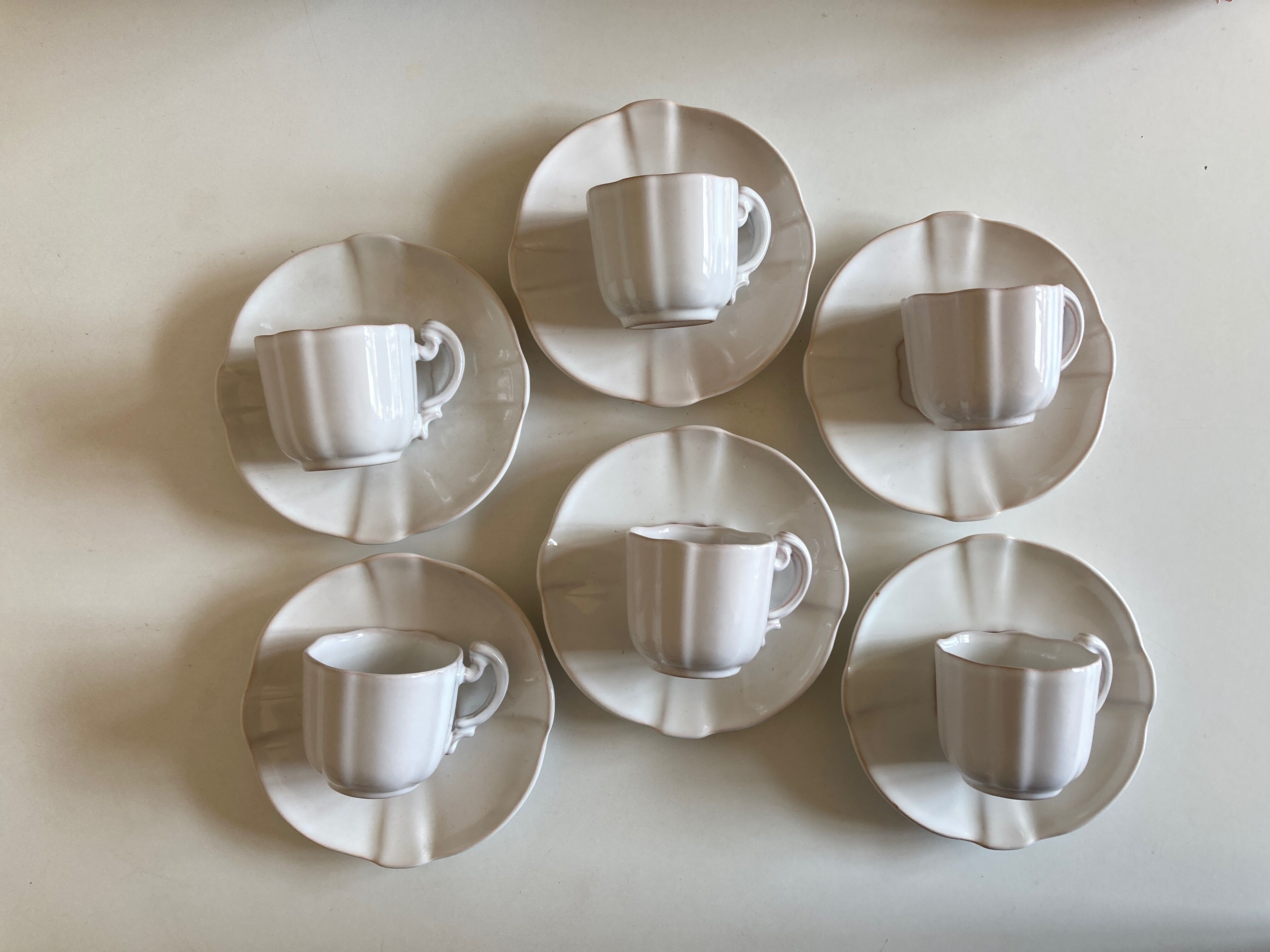 Set of 6 cups in glazed earth with Pierre Motton godrons in Gien 1960