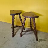 Set vintage french wooden peasant stools, from the 1970