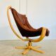 Svend Skippers vintage retro cognac leather swivel chair set 1970s