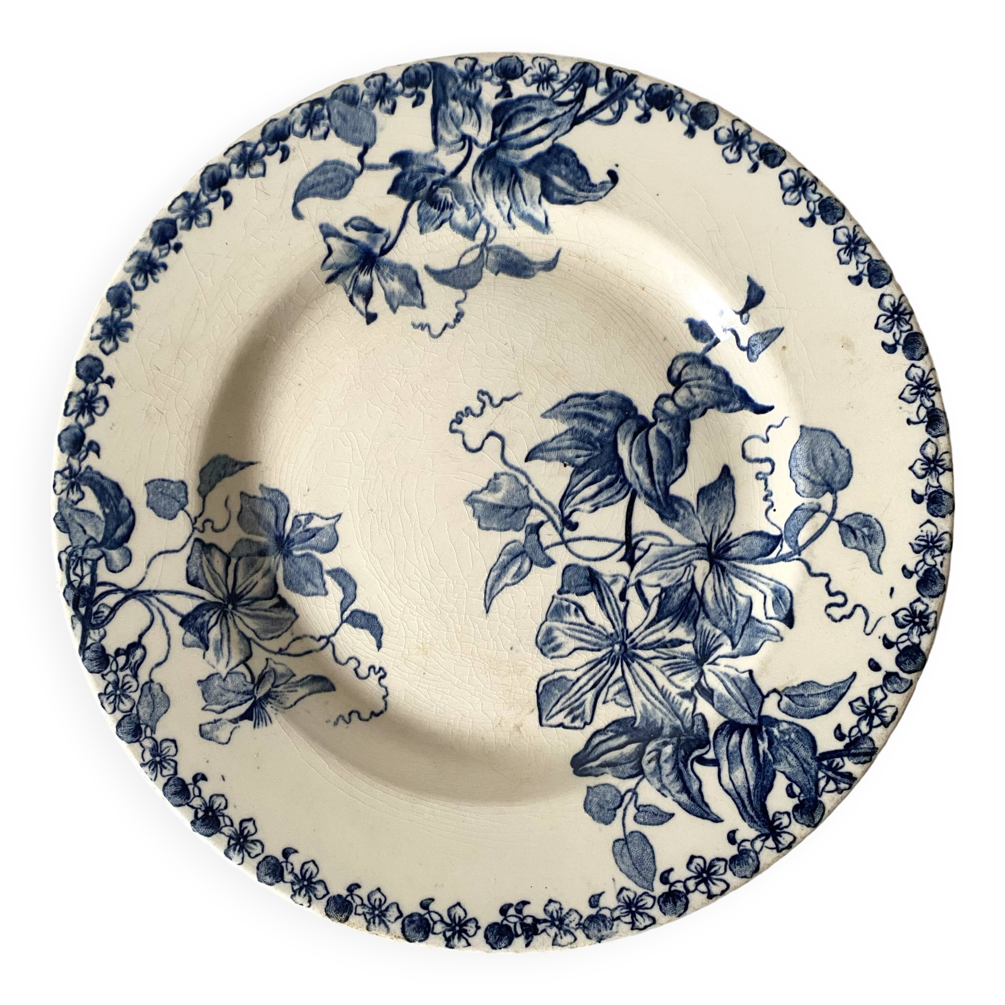 Dish, Bordeaux iron earth compote dish, clematis