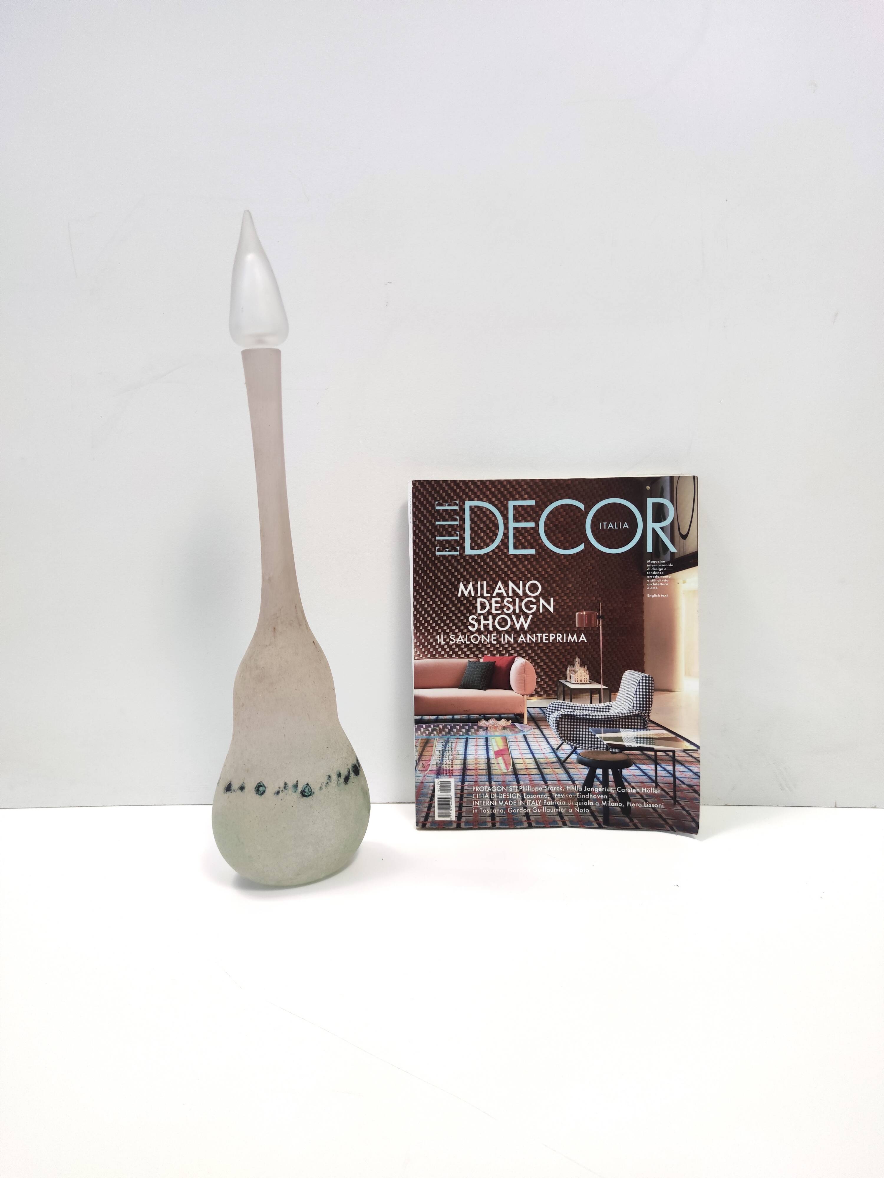 Handmade Scavo Glass Bottle / Vase by Luigi Mellara, Italy