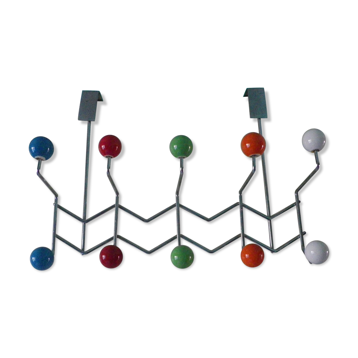 Door hook with 10 hooks-balls, metal and wood, 70s