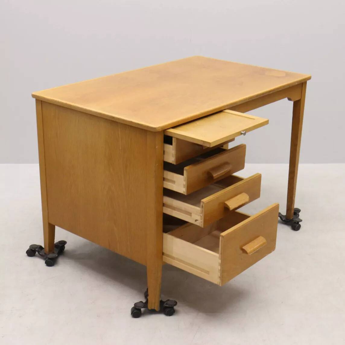 Vintage Scandinavian oak desk with 4 drawers – Sweden – 1960s