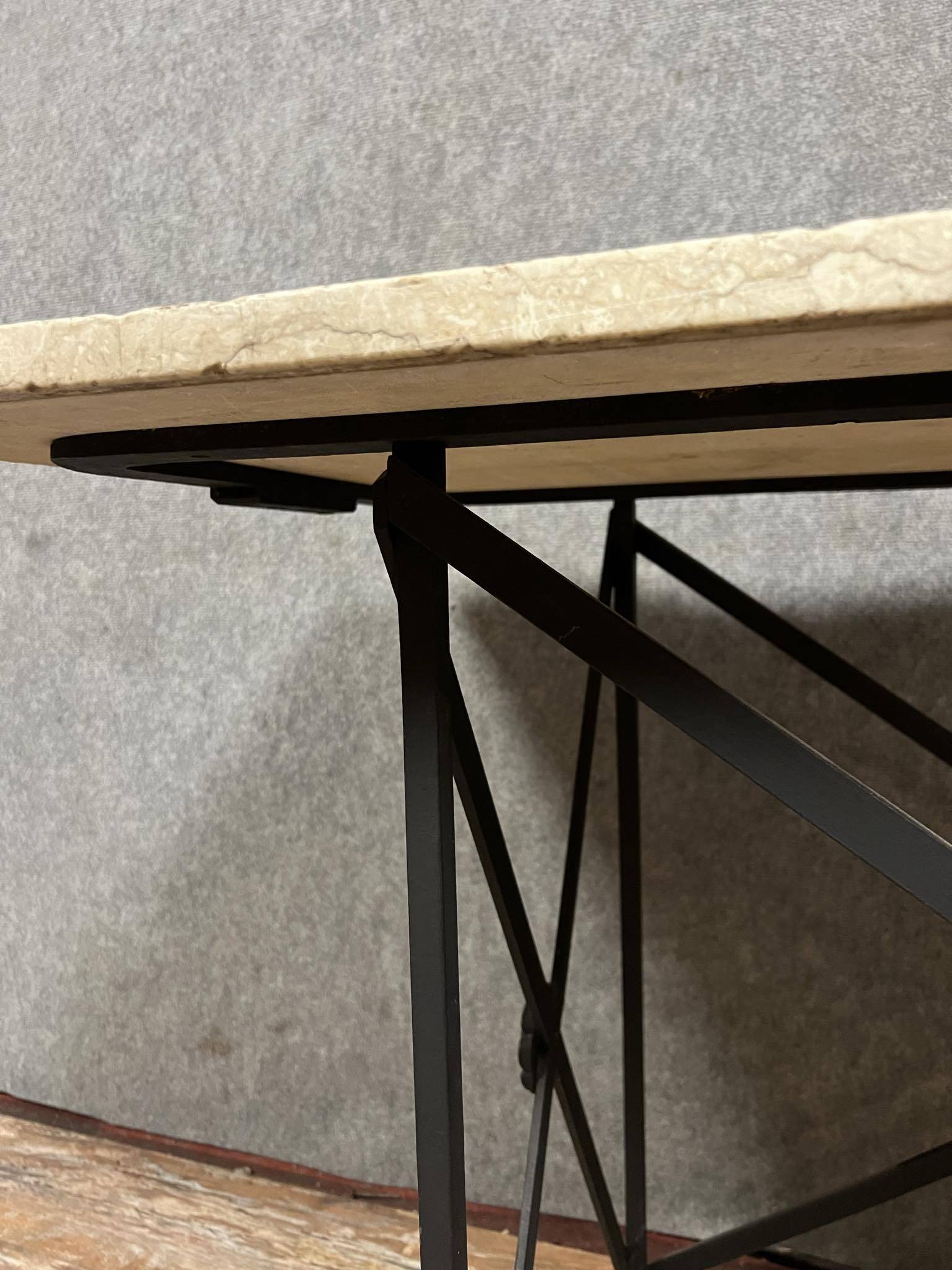 Superb Art Deco period console in iron and Carrara marble circa 1930