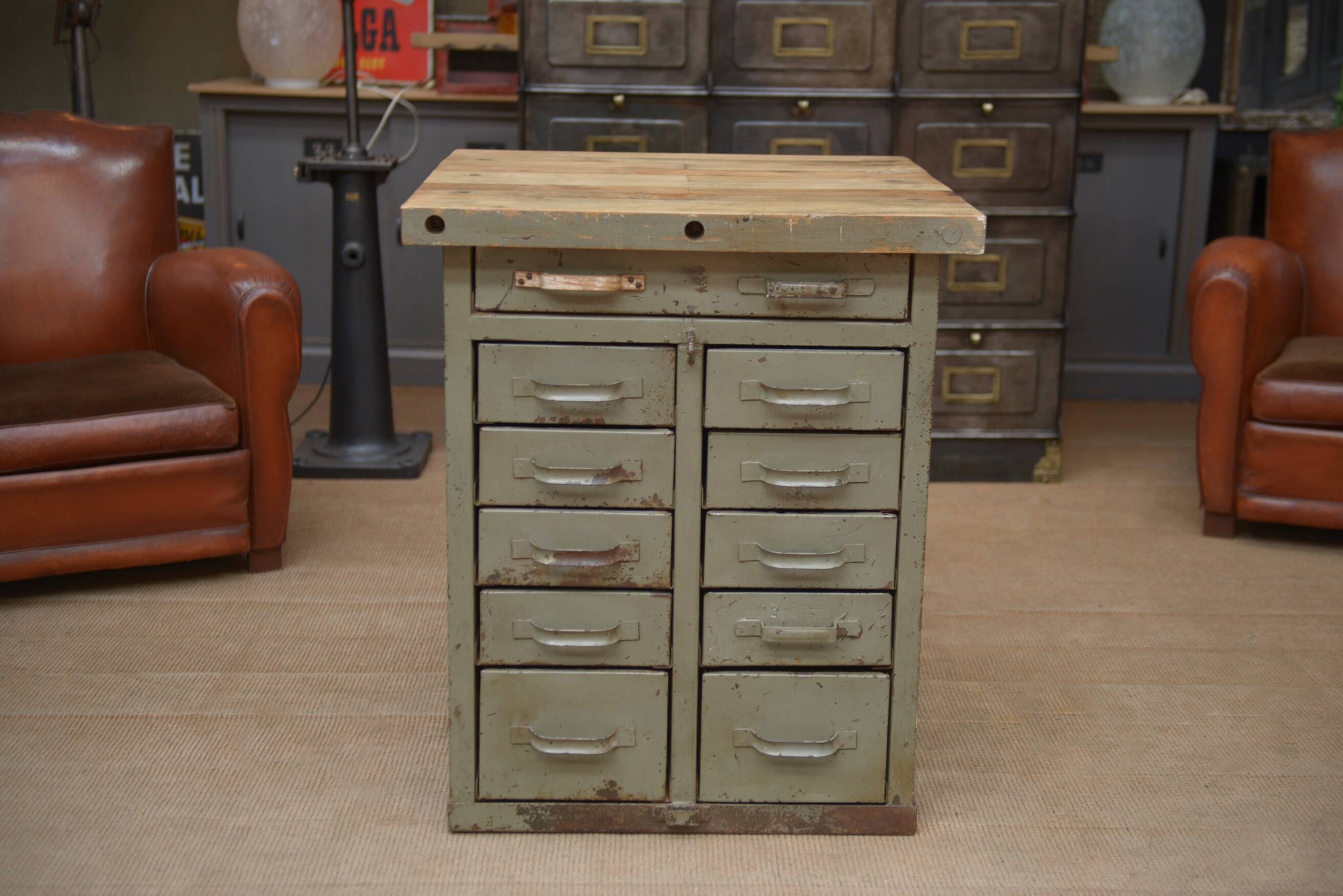 1950s Military Metal Drawer Cabinet