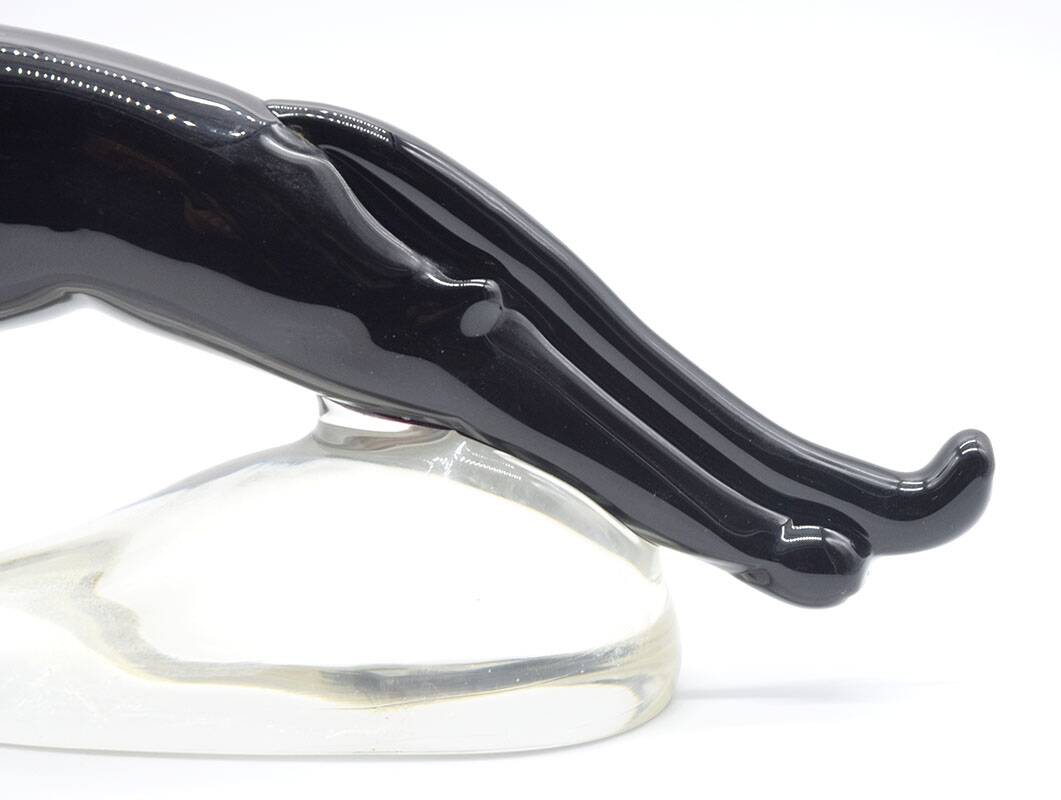 Large Deco sculpture of a panther in Murano glass, 1940s