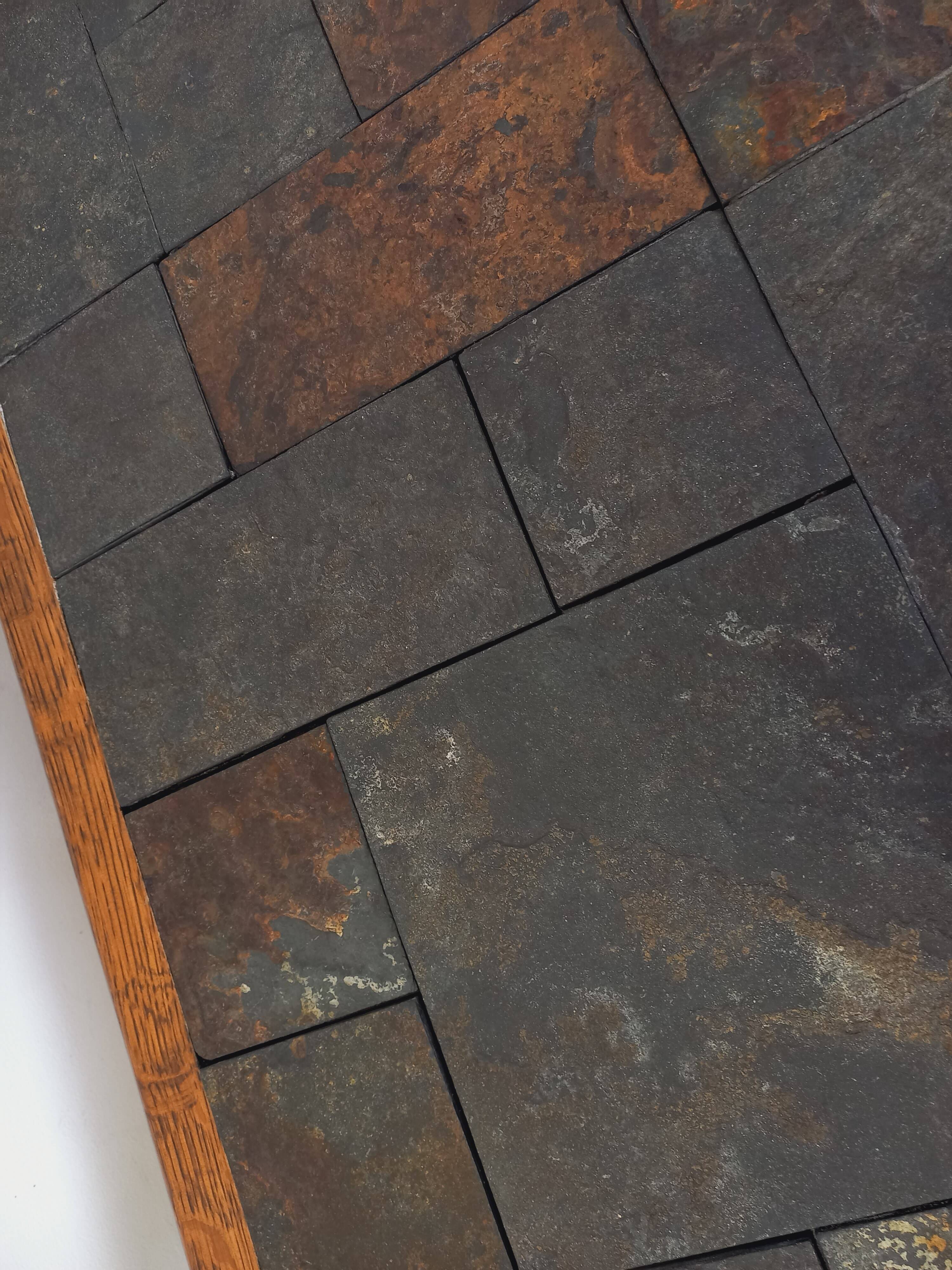Vintage Brutalist Oak and Slate Coffee Table from the 60s-70s