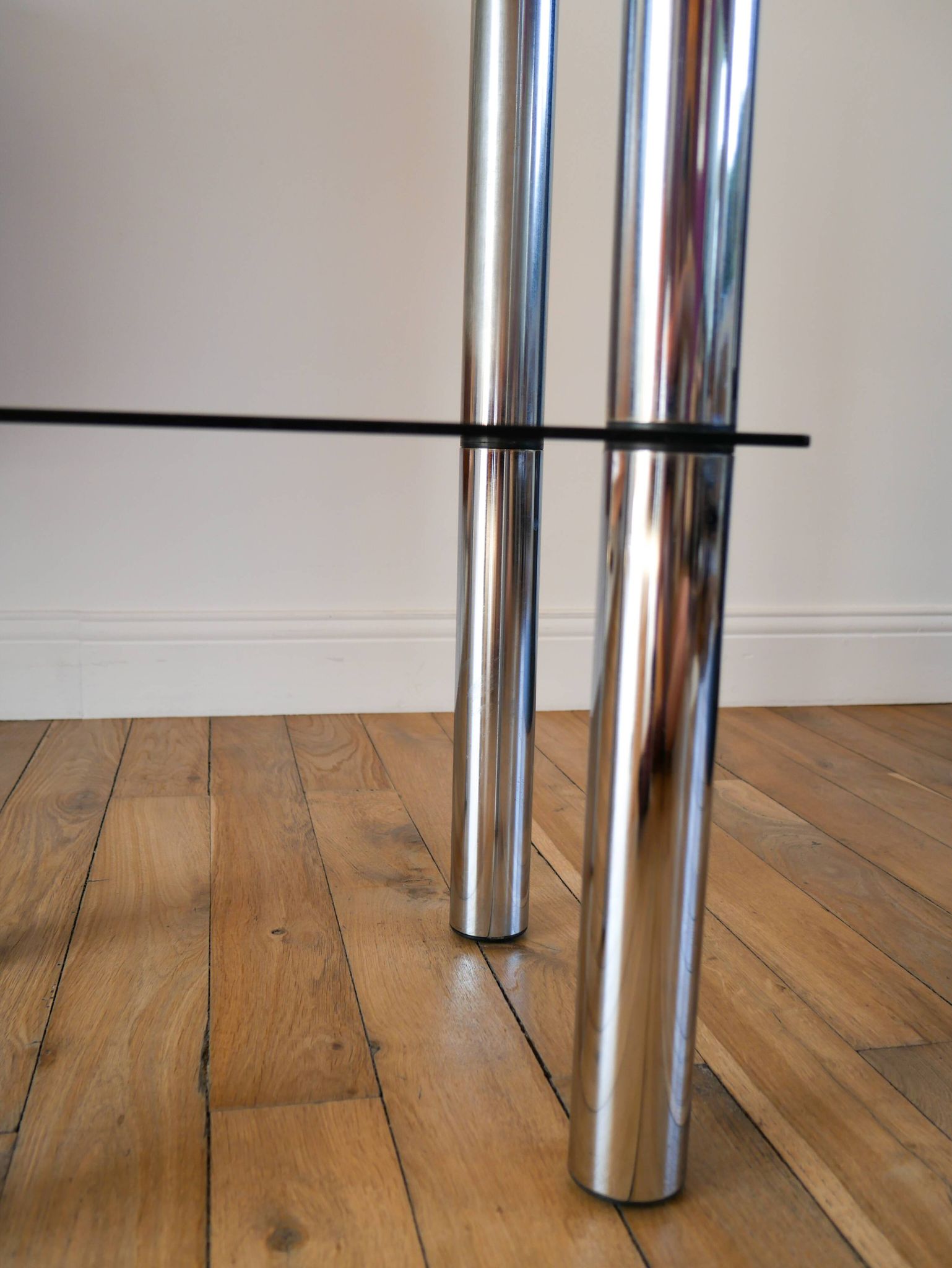 Bolster in chrome and smoked glass, double floors, Design, 1970