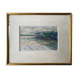 Painting "Tree Riverside Landscape" Watercolor signed dated 1949