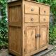 Parisian art deco sideboard in solid raw wood with pyrographed decorations, 1929