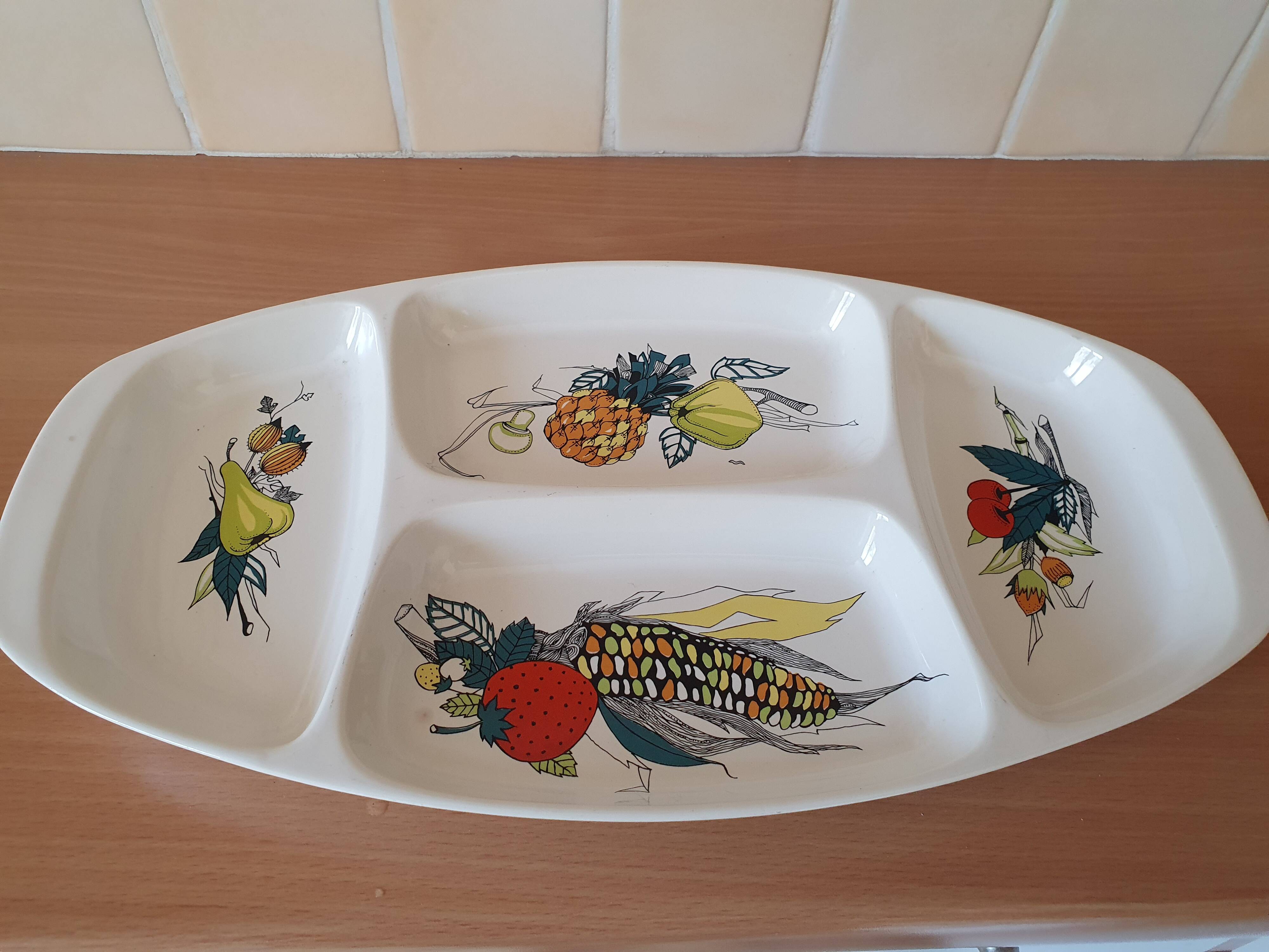 Vintage divided ceramic appetizer plate.