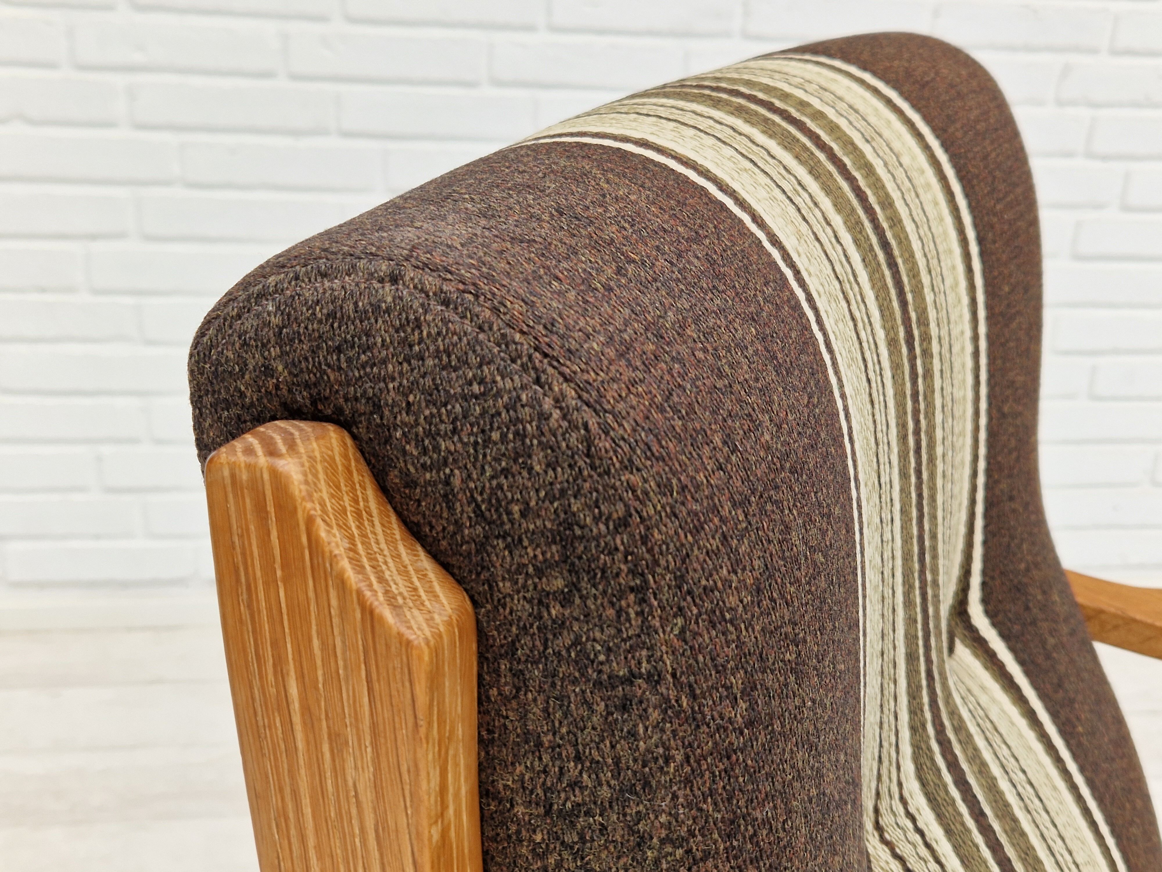 1970s, Danish design, oak wood armchair in furniture wool.