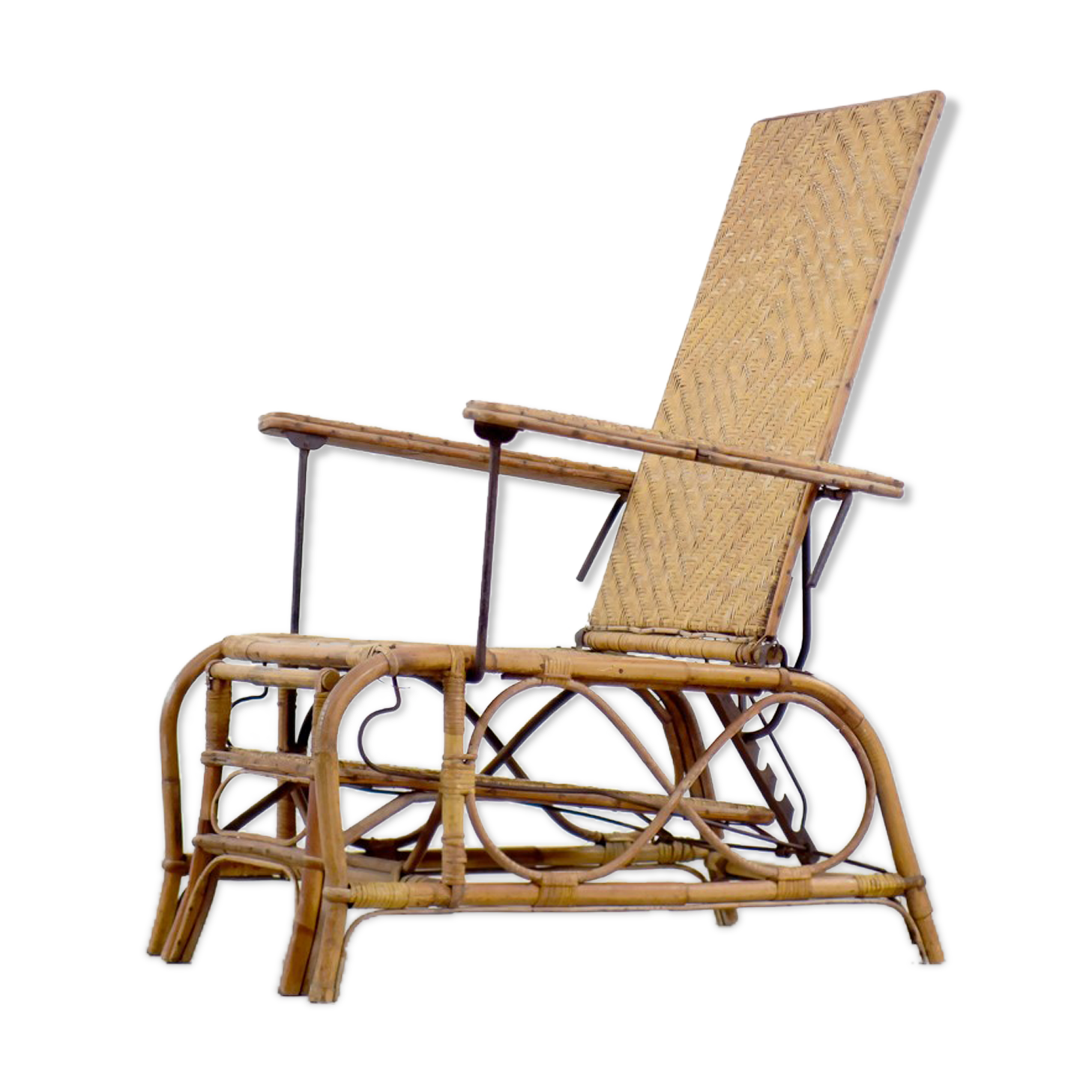 Bauhaus rattan armchair with ottoman by Erich Dieckmann, 1930s