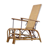 Bauhaus rattan armchair with ottoman by Erich Dieckmann, 1930s