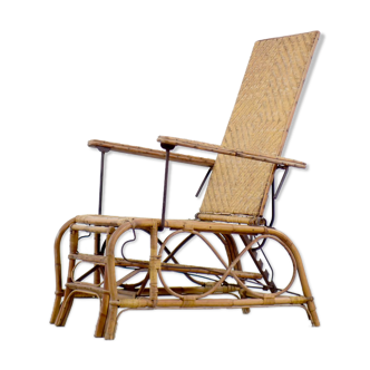 Bauhaus rattan armchair with ottoman by Erich Dieckmann, 1930s