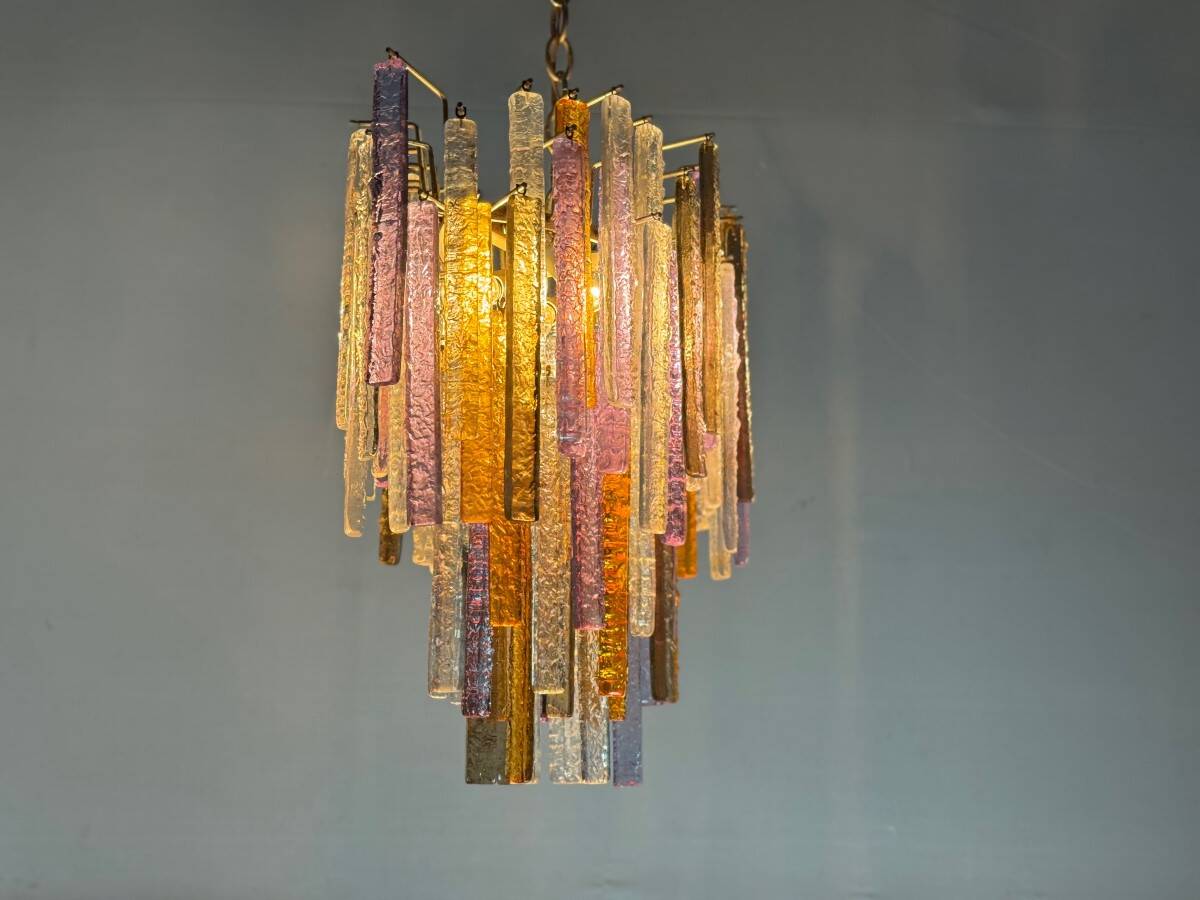 Oval-shaped Venetian chandelier in Murano glass, circa 1950, Venini