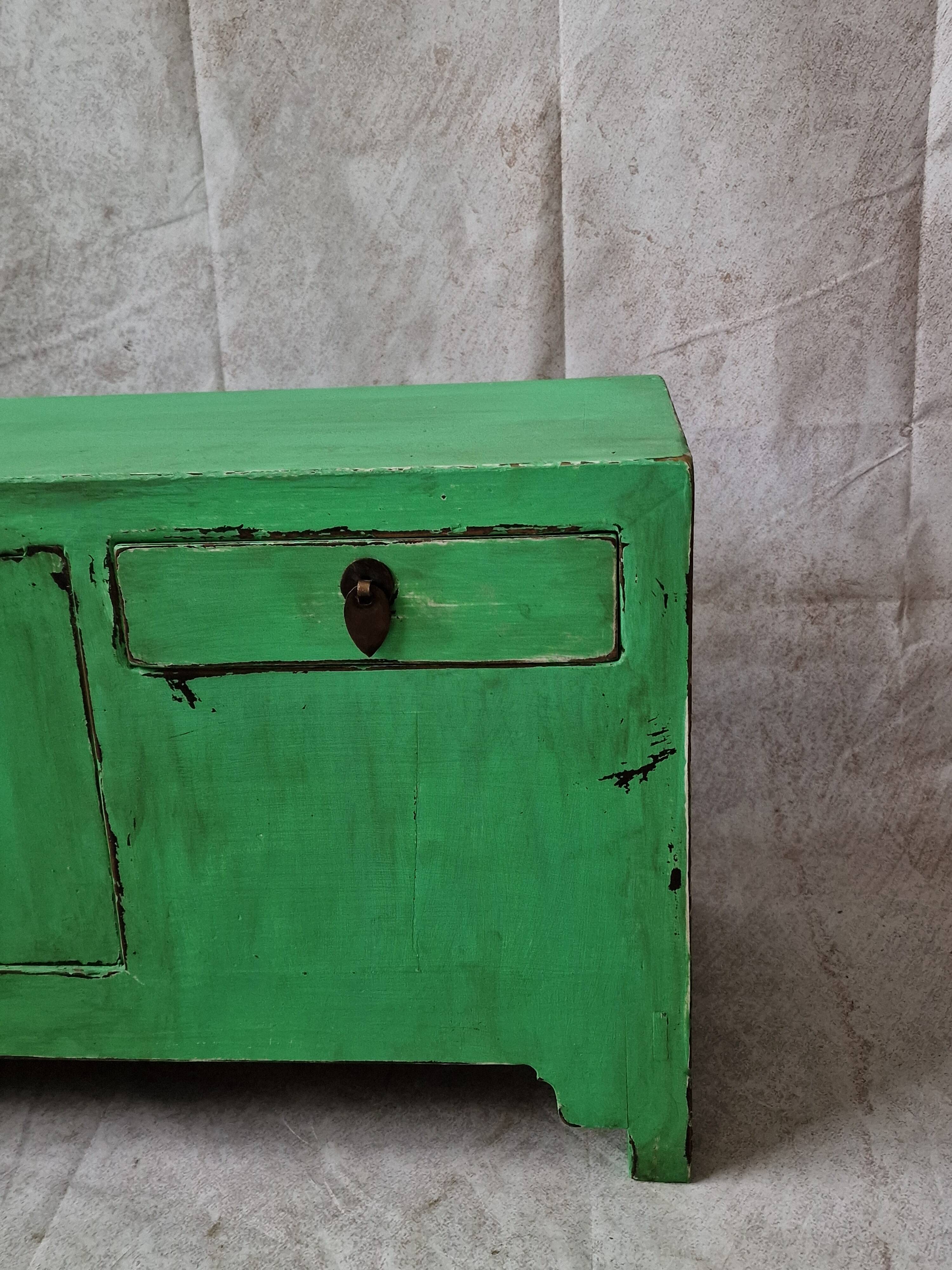 Small low buffet / TV cabinet in green patina