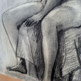 Drawing sketch nude charcoal 1950 60 signed